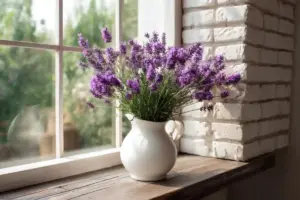 lavanda in vaso sul davanzale della finestra