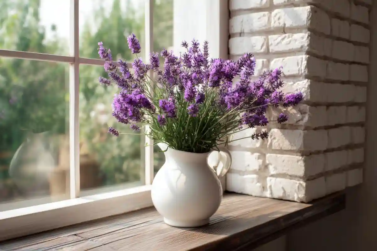 lavanda in vaso sul davanzale della finestra