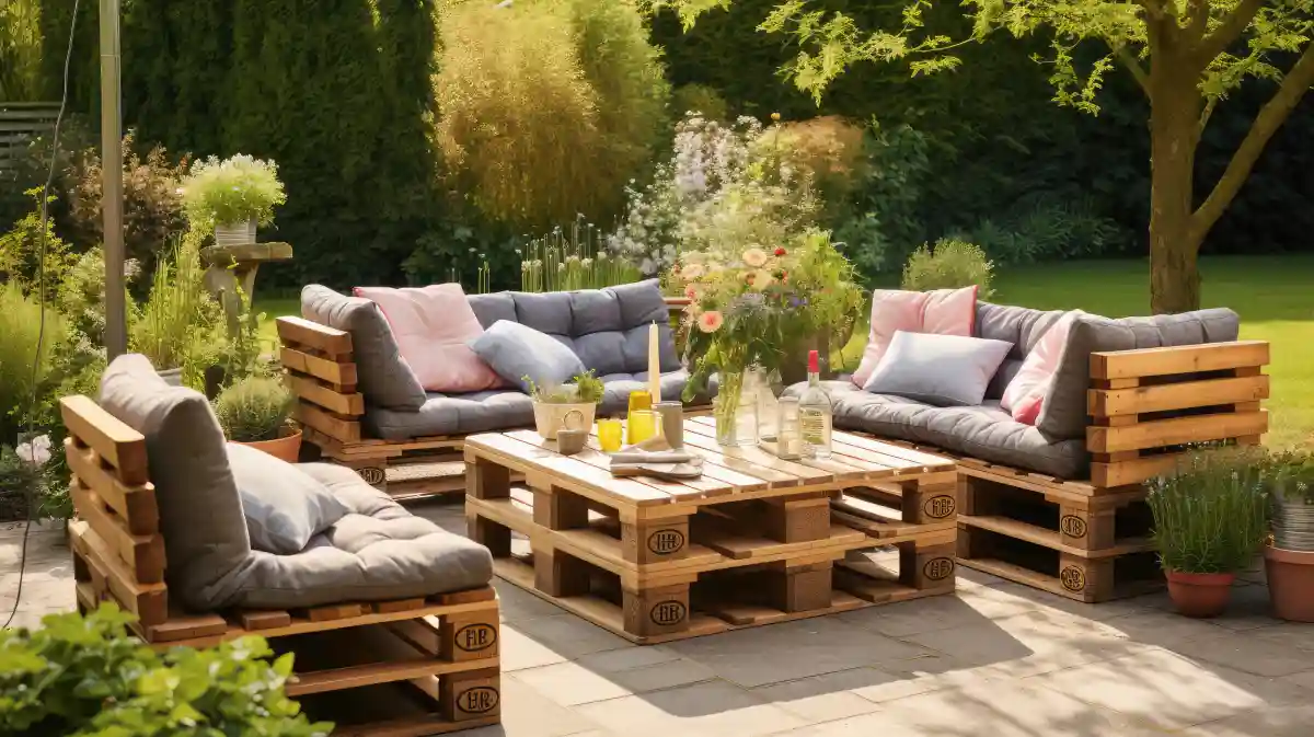 divanetti con pallet in giardino